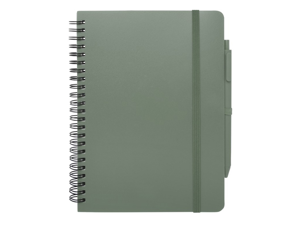 Блокнот Thalaasa формата А5 в твердой обложке из океанического пластика с шариковой ручкой - Зеленый яркий — изображение 2