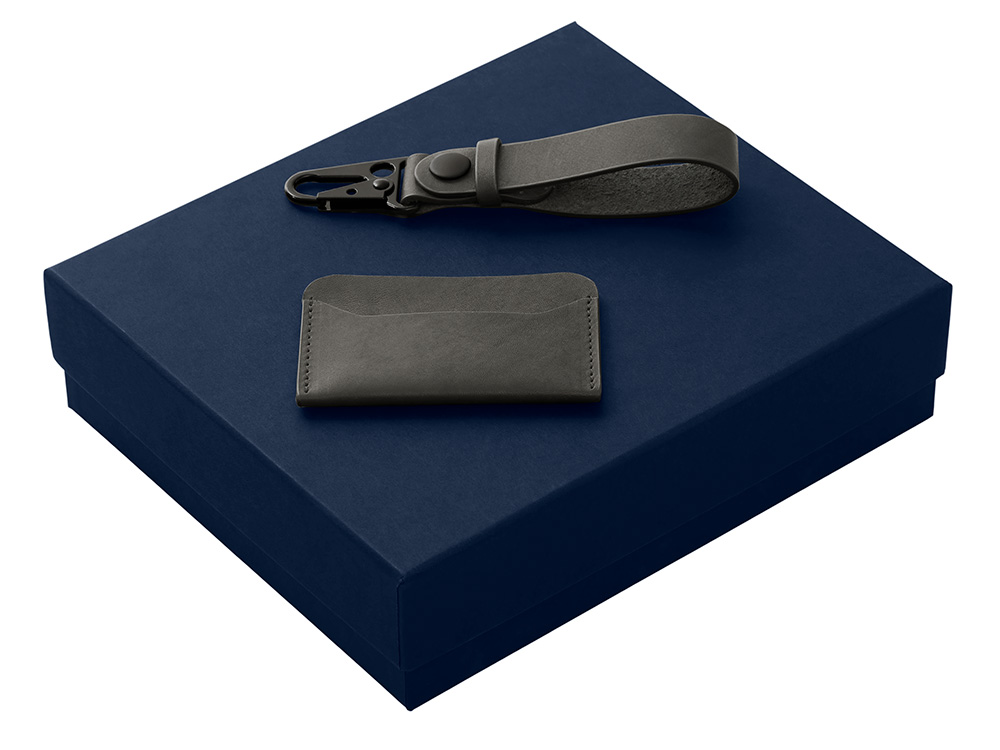 Подарочный набор Long River: картхолдер, ремешок для ключей (без лого Long River), синяя коробка