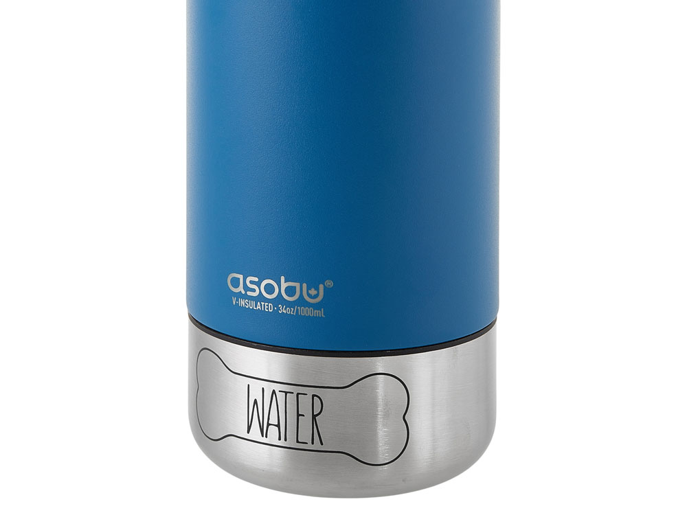 Вакуумный термос Buddy 3-в-1 со съемными мисками для питомцев, 1000 мл, синий с гравировкой — изображение 2