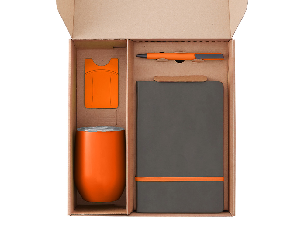 Набор с термокружкой, блокнотом, ручкой и ланчбоксом Refreshment, оранжевый — изображение 2