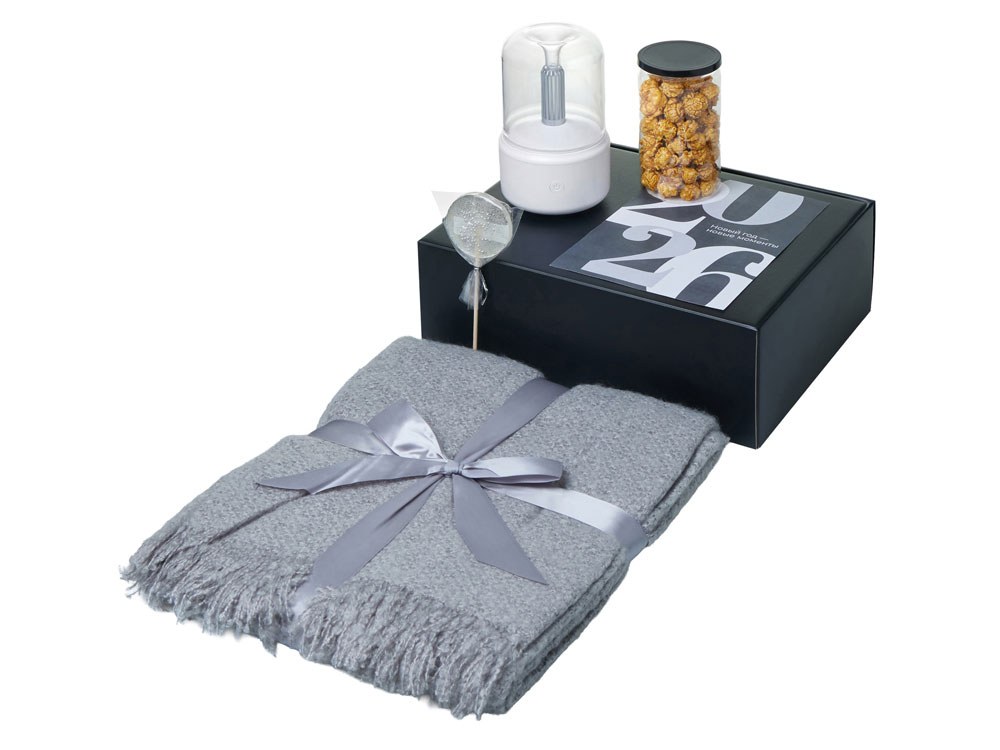 Подарочный набор с пледом, увлажнителем и попкорном, серый — изображение 2