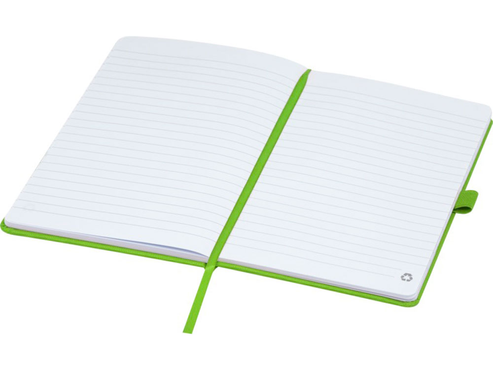 Блокнот Honua форматом A5 из переработанной бумаги с обложкой из переработанного ПЭТ, зеленый лайм — изображение 4
