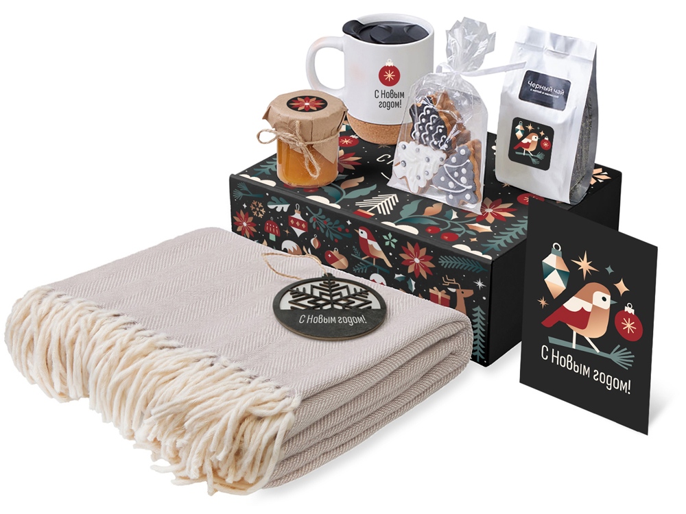 Подарочный набор c пледом, кружкой и вареньем, белый