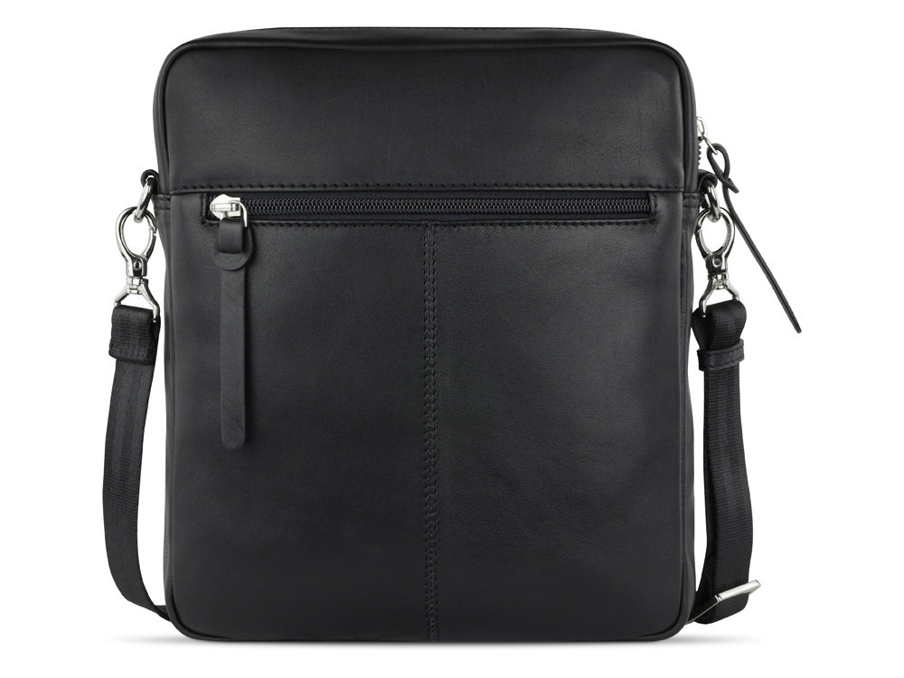 Сумка наплечная мужская BUGATTI Comet, чёрная, воловья кожа/полиэстер, 23,5х5х26 см — изображение 8