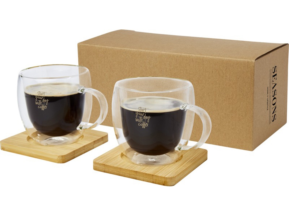 Стеклянный стакан Manti объемом 250 мл с двойными стенками и подставкой из бамбука, 2 шт. , natural — изображение 7