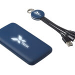 Набор из внешнего акуумулятора и универсального кабеля с подсветкой лого Reserve LED, 10000mAh, темно-синий