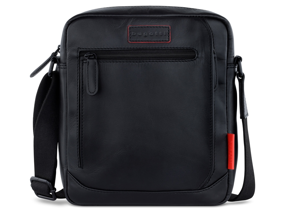 Сумка наплечная мужская BUGATTI Clark, чёрная, воловья кожа/полиэстер, 21х6,5х24 см, 3 л — изображение 2