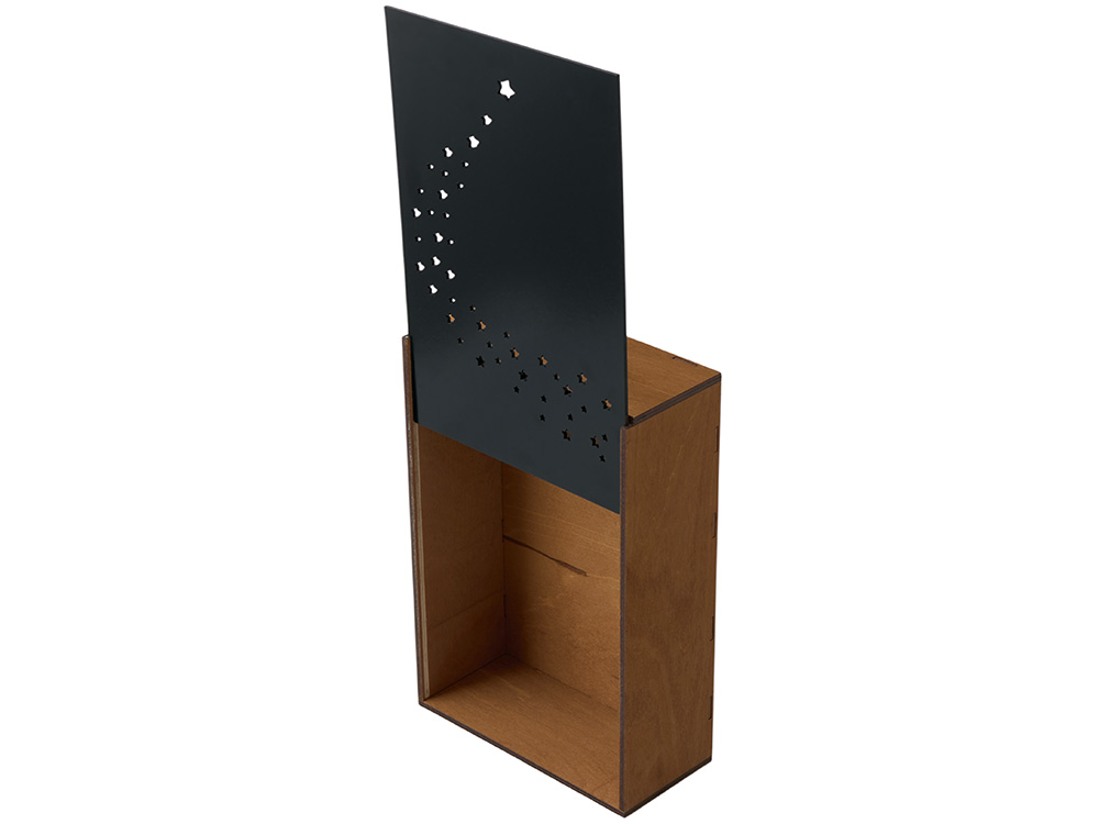 Подарочная коробка из фанеры Constellation 330х220х100 мм, фанера 6 мм, крышка на выдвижных пазах черная ЛХДФ 3 мм, бечевка — изображение 2