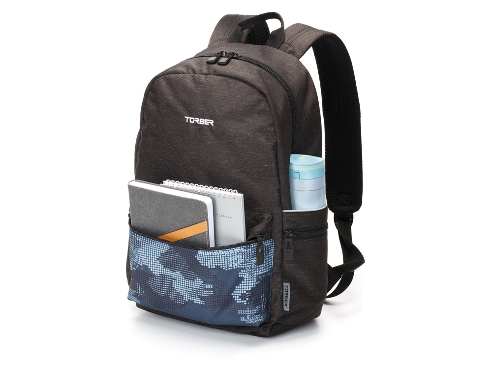 Рюкзак TORBER GRAFFI, серый с карманом синего цвета, полиэстер, 44 x 31 x 18 см — изображение 4