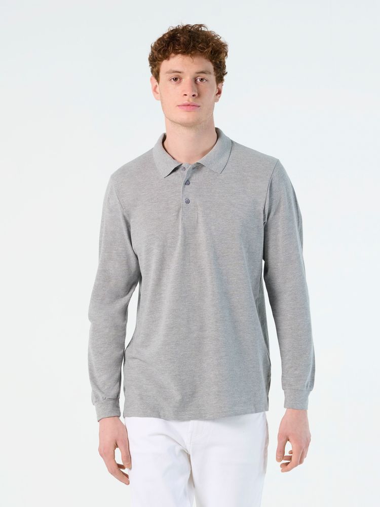 Рубашка поло мужская с длинным рукавом Star 170, серый меланж — изображение 5