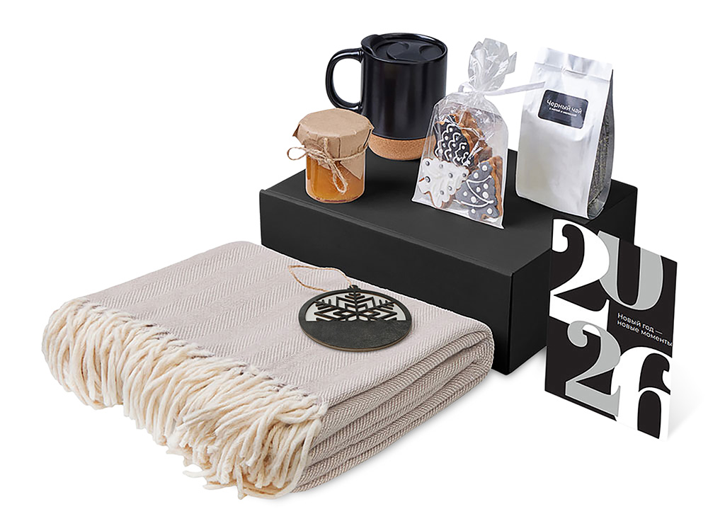 Подарочный набор c пледом, кружкой и вареньем, черный — изображение 2