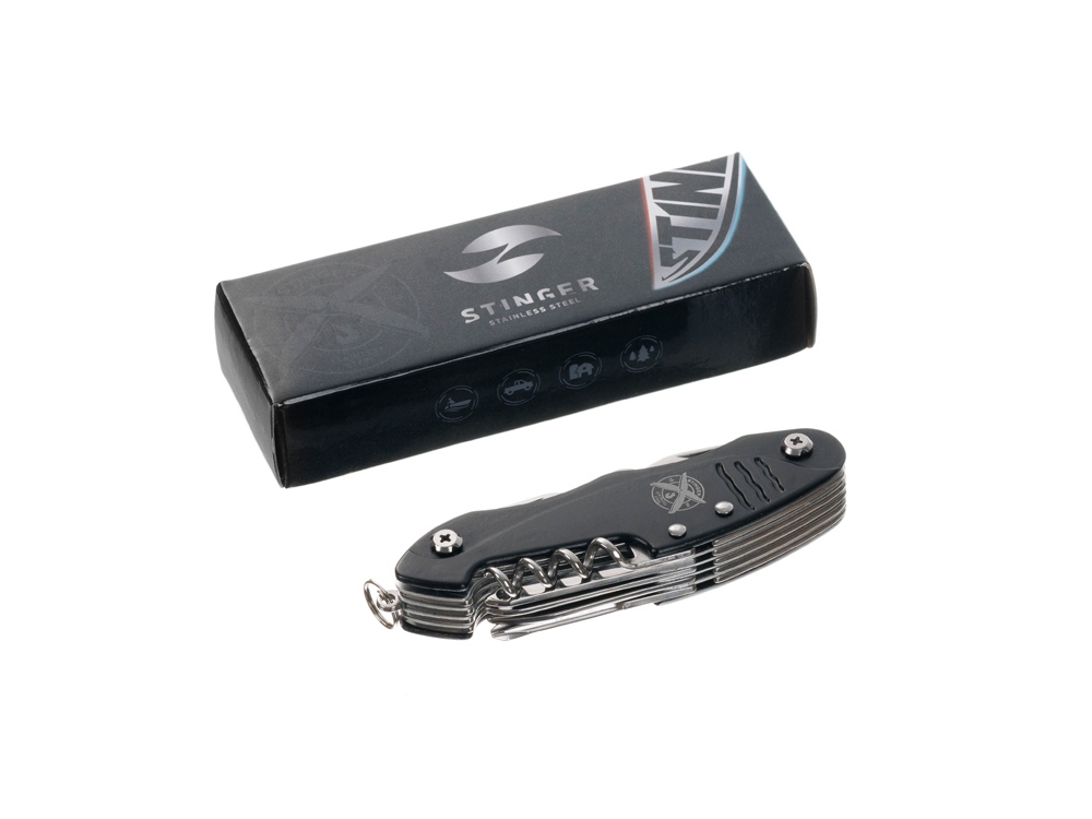 Нож перочинный Stinger, 96 мм, 15 функций, материал рукояти: алюминий (черный) — изображение 9