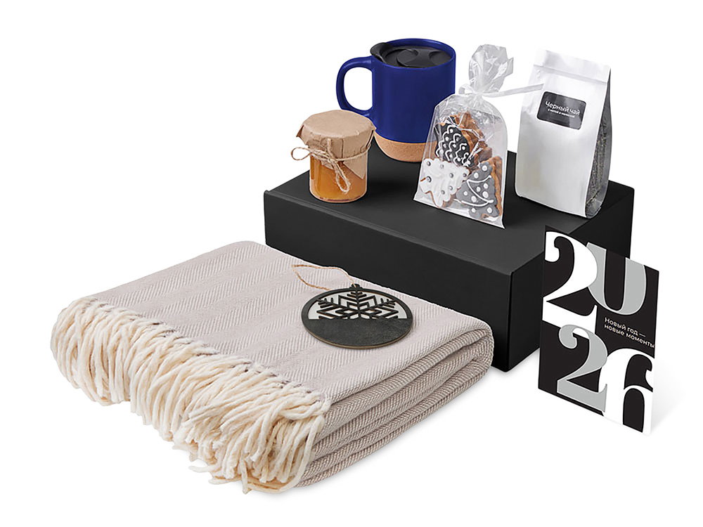 Подарочный набор c пледом, кружкой и вареньем, синий — изображение 2