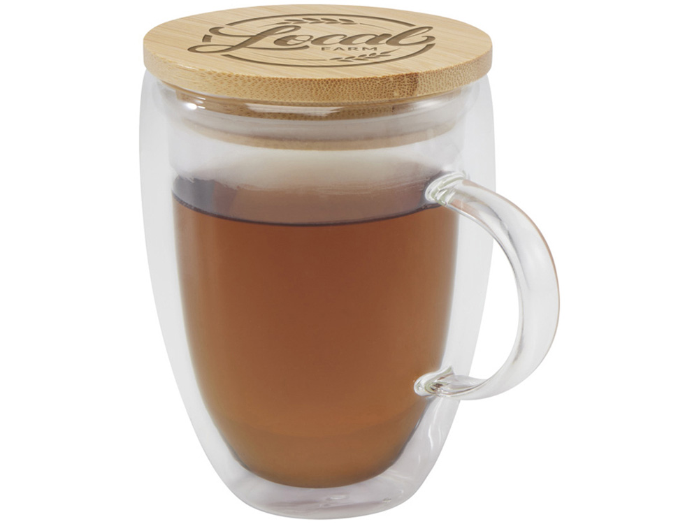 Стеклянная кружка Leona объемом 350 мл с бамбуковой крышкой - прозрачный — изображение 5