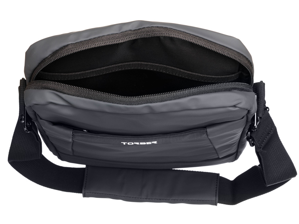 Сумка кросс-боди TORBER, черный/серый, полиуретан, 27 х 21 х 6 см — изображение 5