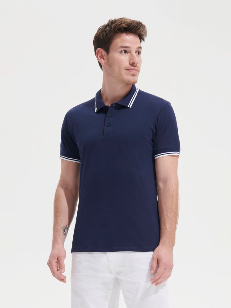 Рубашка поло мужская Pasadena Men 200 с контрастной отделкой, ярко-синяя с белым — изображение 5