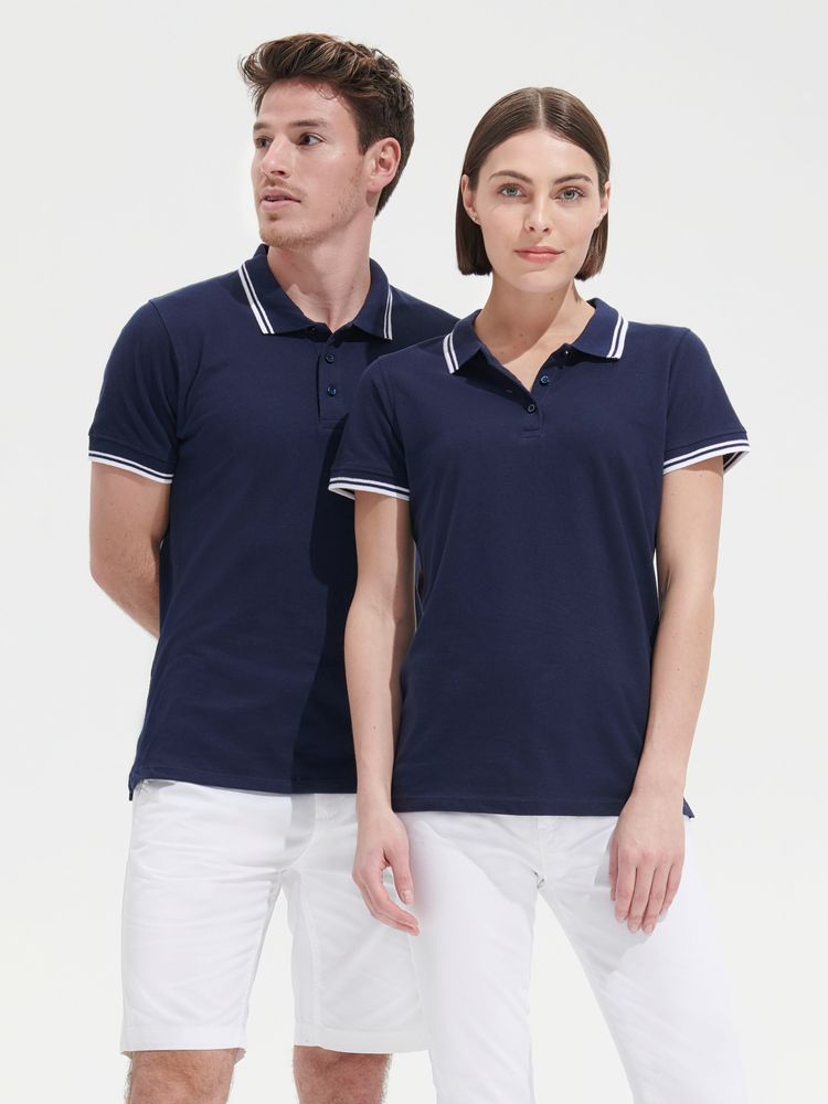 Рубашка поло женская Pasadena Women 200 с контрастной отделкой, темно-синяя (navy) с неоново-оранжевым — изображение 6