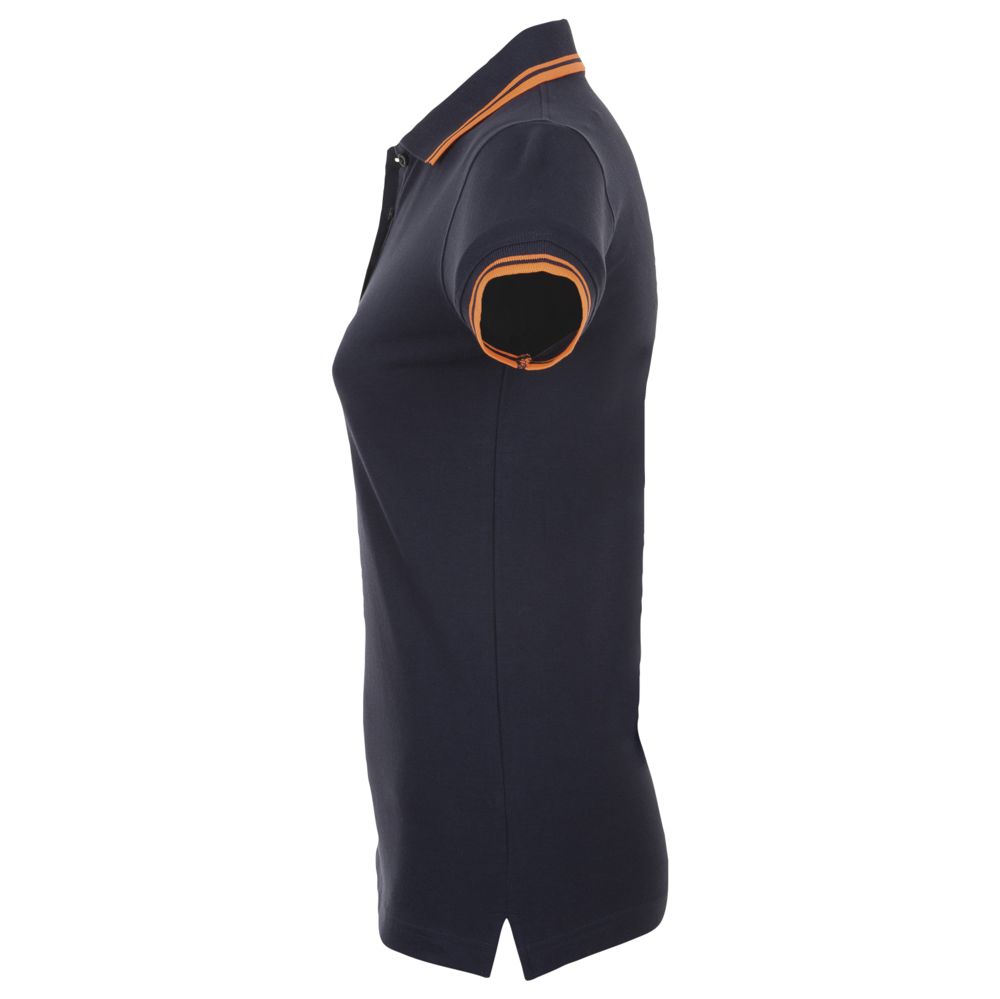 Рубашка поло женская Pasadena Women 200 с контрастной отделкой, темно-синяя (navy) с неоново-оранжевым — изображение 3