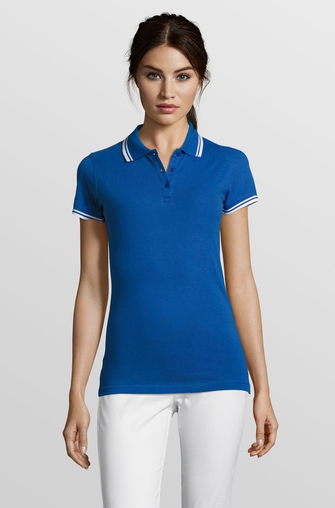 Рубашка поло женская Pasadena Women 200 с контрастной отделкой, ярко-синяя с белым — изображение 5