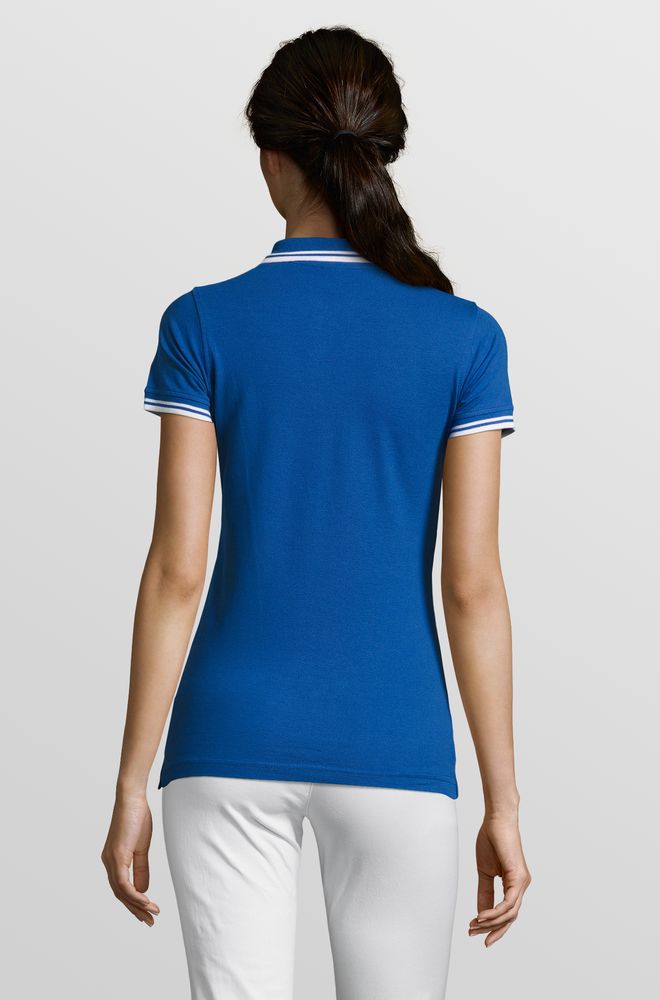 Рубашка поло женская Pasadena Women 200 с контрастной отделкой, ярко-синяя с белым — изображение 6