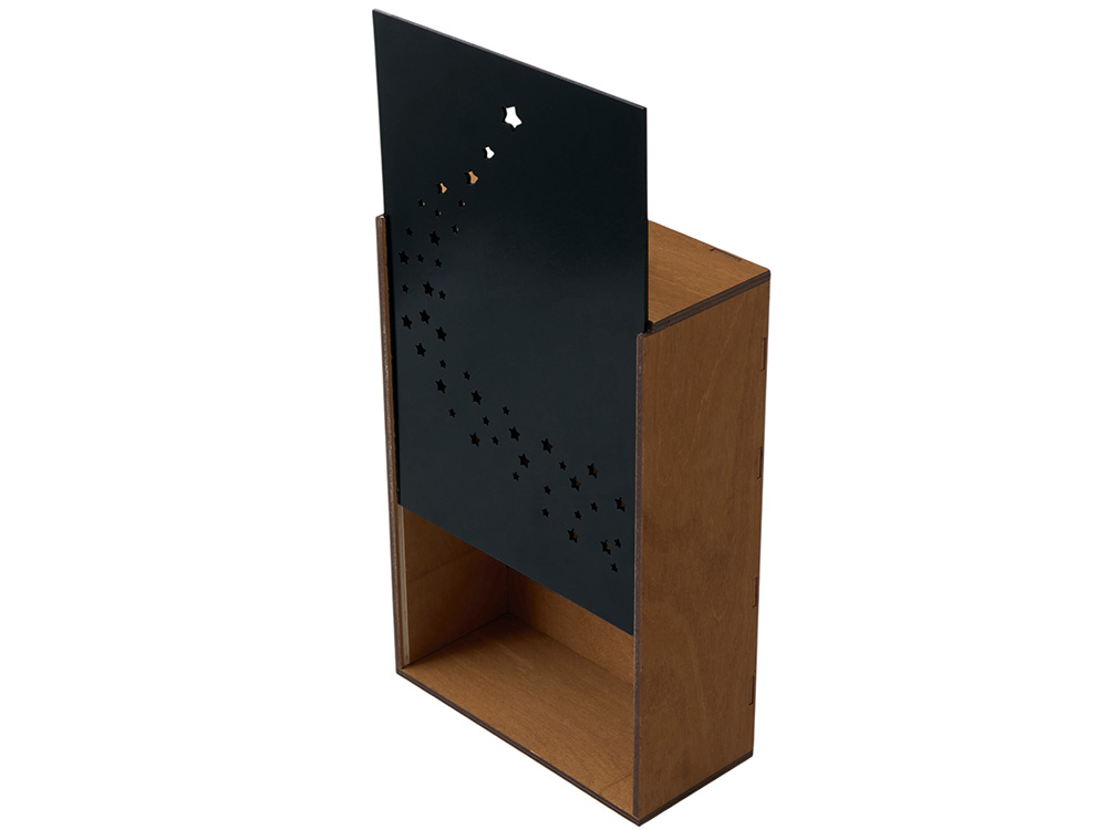 Подарочная коробка из фанеры Constellation 330х220х100 мм, фанера 6 мм, крышка на выдвижных пазах черная ЛХДФ 3 мм, бечевка — изображение 3