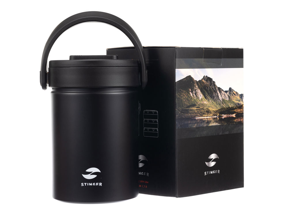 Термос ланч-бокс Stinger, 1,7 л, широкий, сталь, чёрный, три контейнера, 16,1 x 14,9 x 21,5 — изображение 7