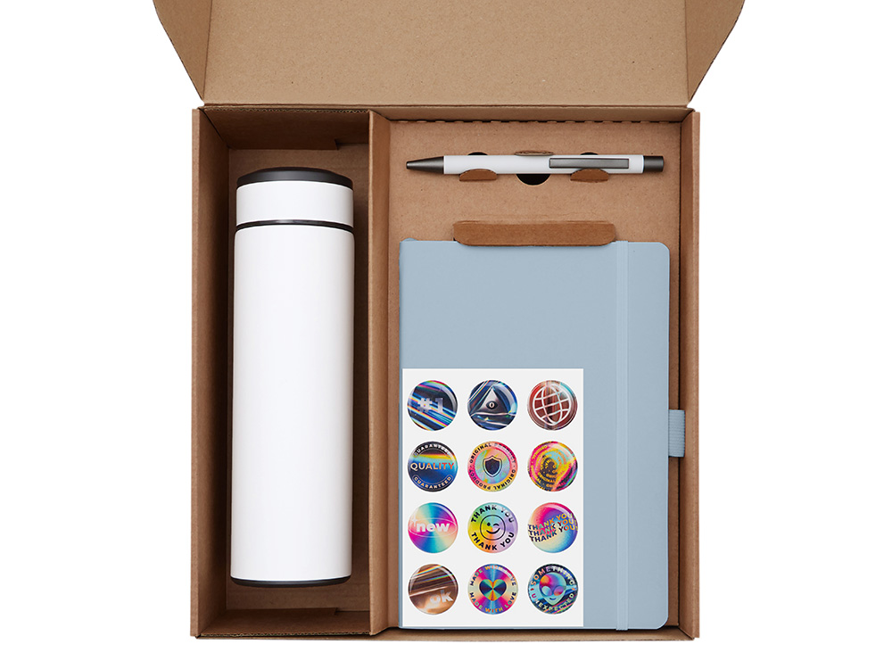 Подарочный набор с термосом, блокнотом, ручкой и чаем, голубой — изображение 2