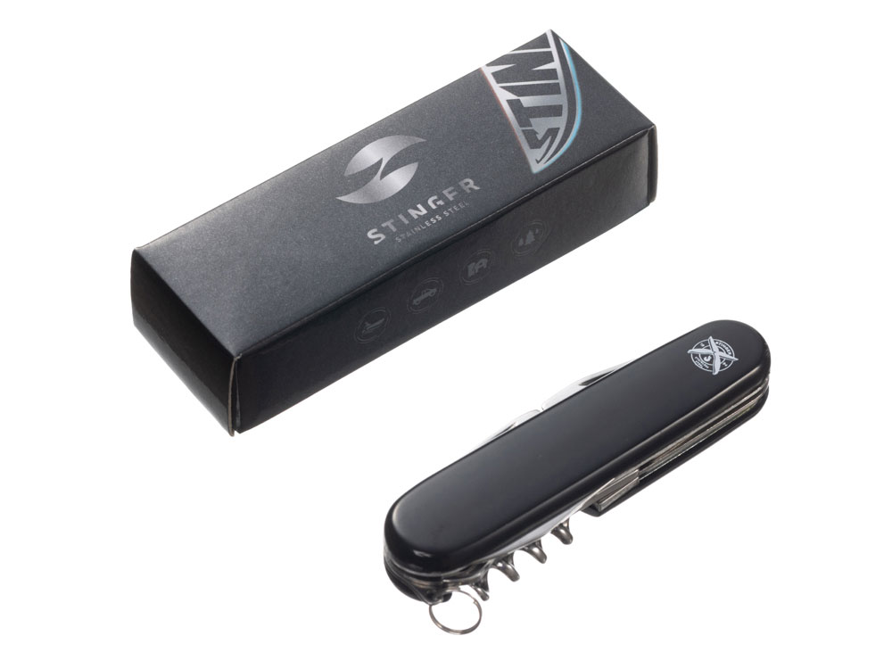 Нож перочинный Stinger, 90 мм, 13 функций, материал рукояти: АБС-пластик (чёрный) — изображение 6