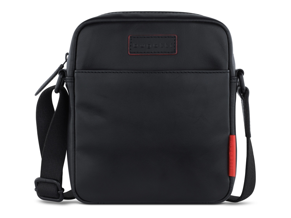 Сумка наплечная мужская BUGATTI Clark, чёрная, воловья кожа/полиэстер, 18х5,5х20 см, 2 л — изображение 2