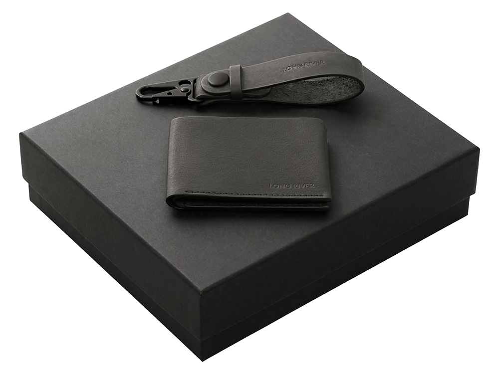 Подарочный набор Long River: кошелек, ремешок для ключей, черная коробка