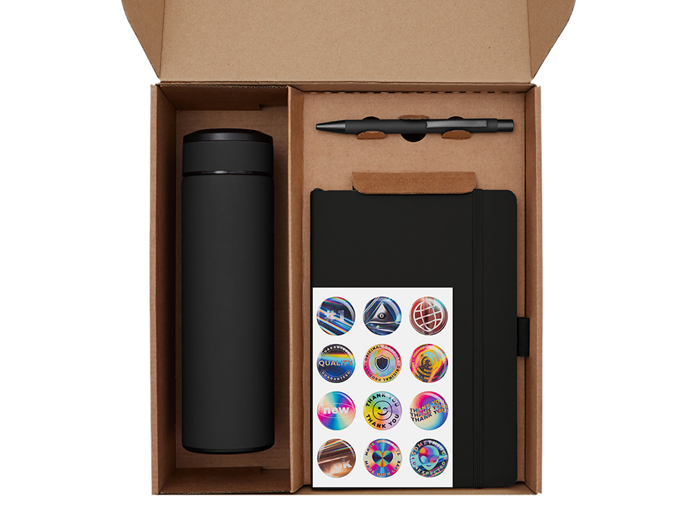 Подарочный набор с термосом, блокнотом, ручкой и чаем, черный — изображение 2