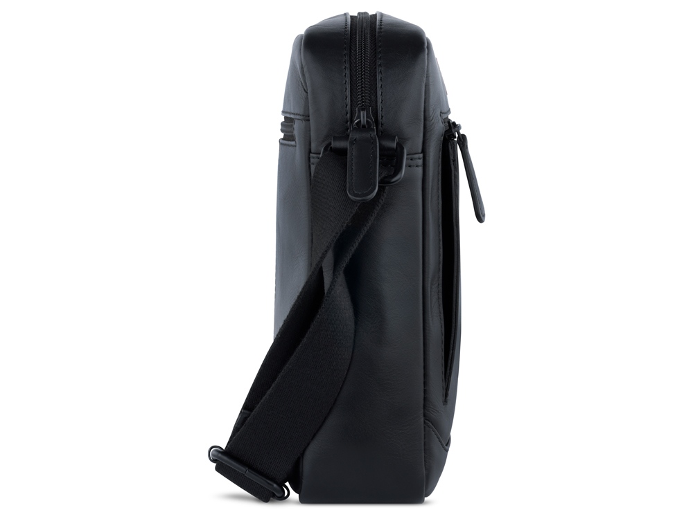 Сумка наплечная мужская BUGATTI Clark, чёрная, воловья кожа/полиэстер, 21х6,5х24 см, 3 л — изображение 3