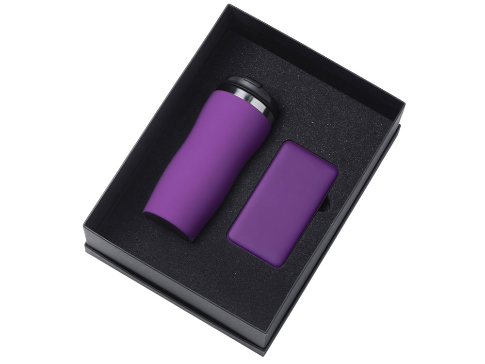 Подарочный набор c вакуумной термокружкой и повербанком С2, фиолетовый — изображение 2