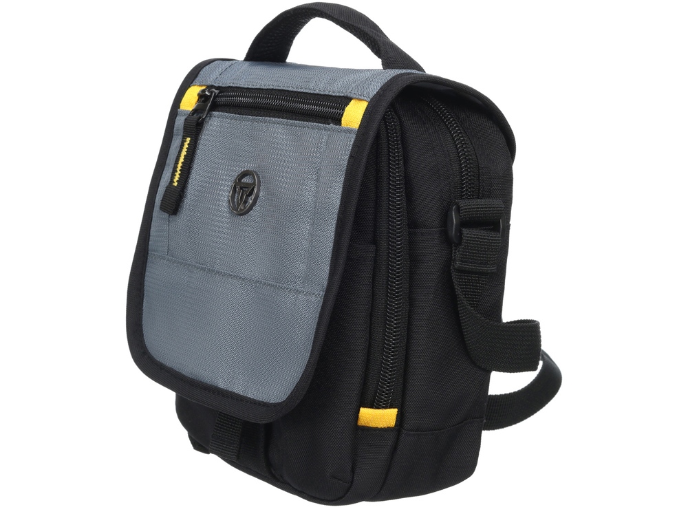 Сумка наплечная TORBER, черный/серый, полиэстер/добби, 15х5х22 см — изображение 2