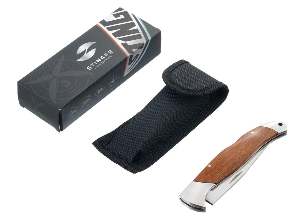 Нож складной Stinger, 100 мм (серебристый), материал рукояти: нержавеющая сталь, розовое дерево — изображение 5