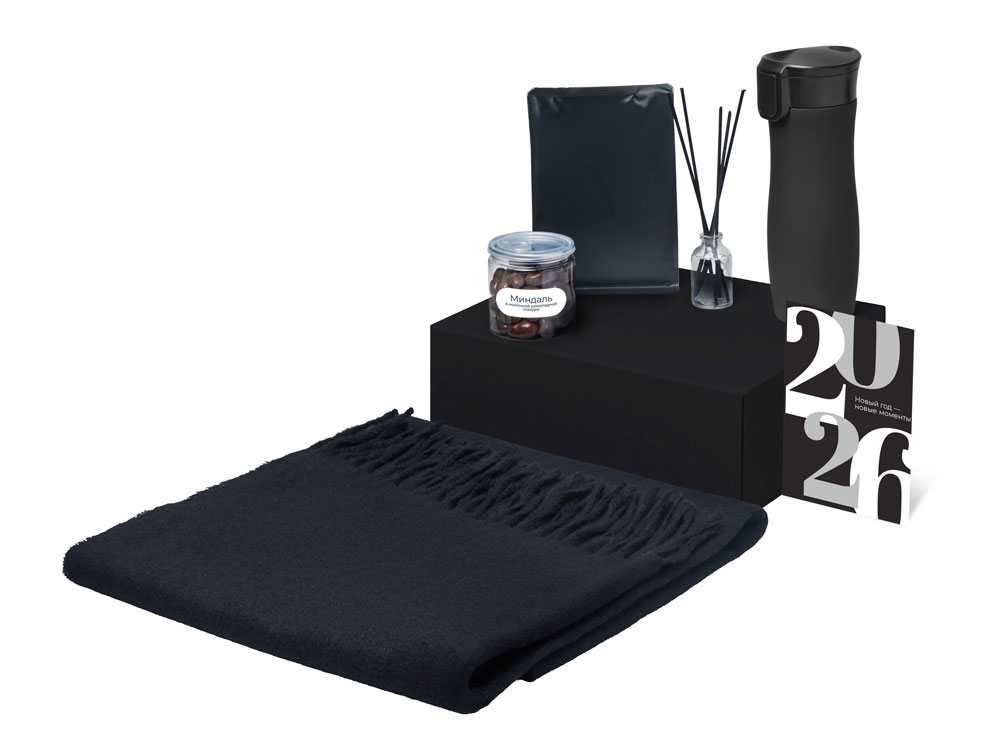 Подарочный набор с палантином и термокружкой, черный — изображение 2