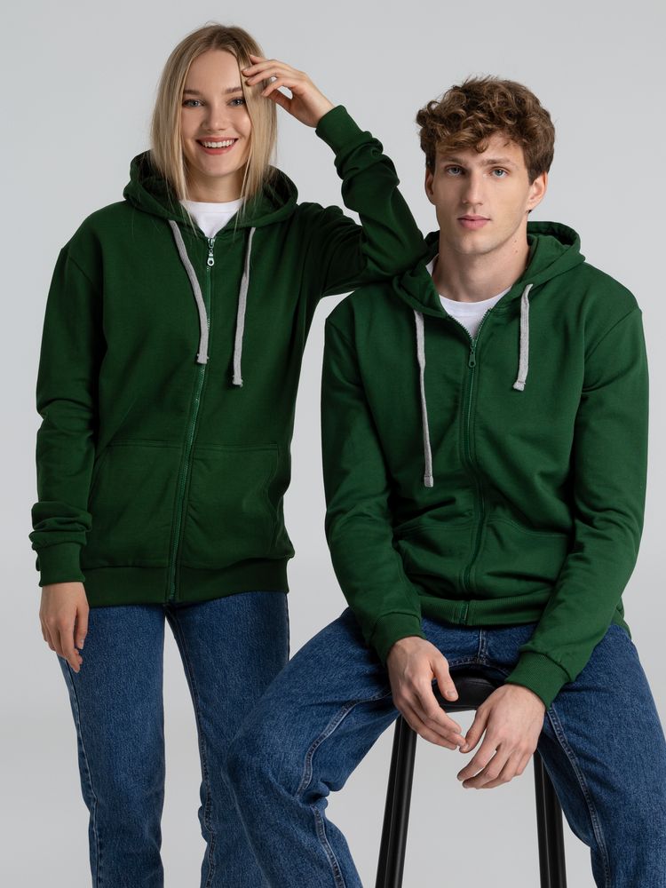Толстовка с капюшоном на молнии Unit Siverga Heavy, темно-зеленая — изображение 14