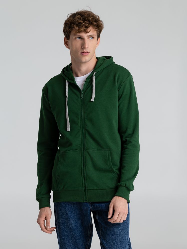 Толстовка с капюшоном на молнии Unit Siverga Heavy, темно-зеленая — изображение 6