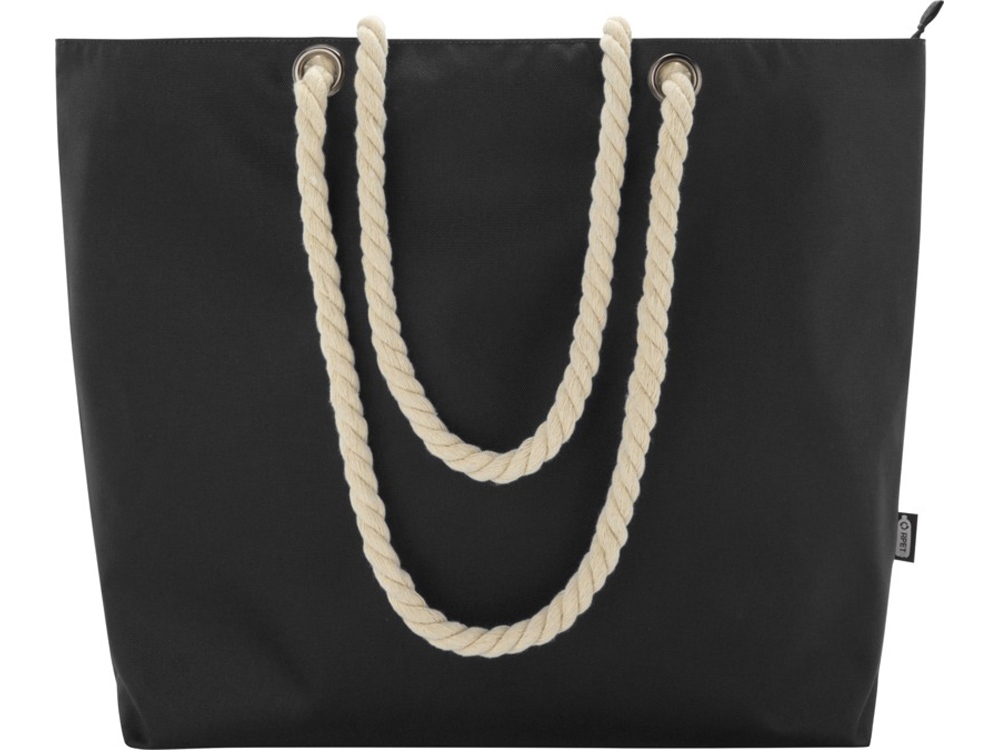 Panama пляжная эко-сумка-холодильник из переработанного материала, с ручками-шнурками 23L, сплошной черный — изображение 2