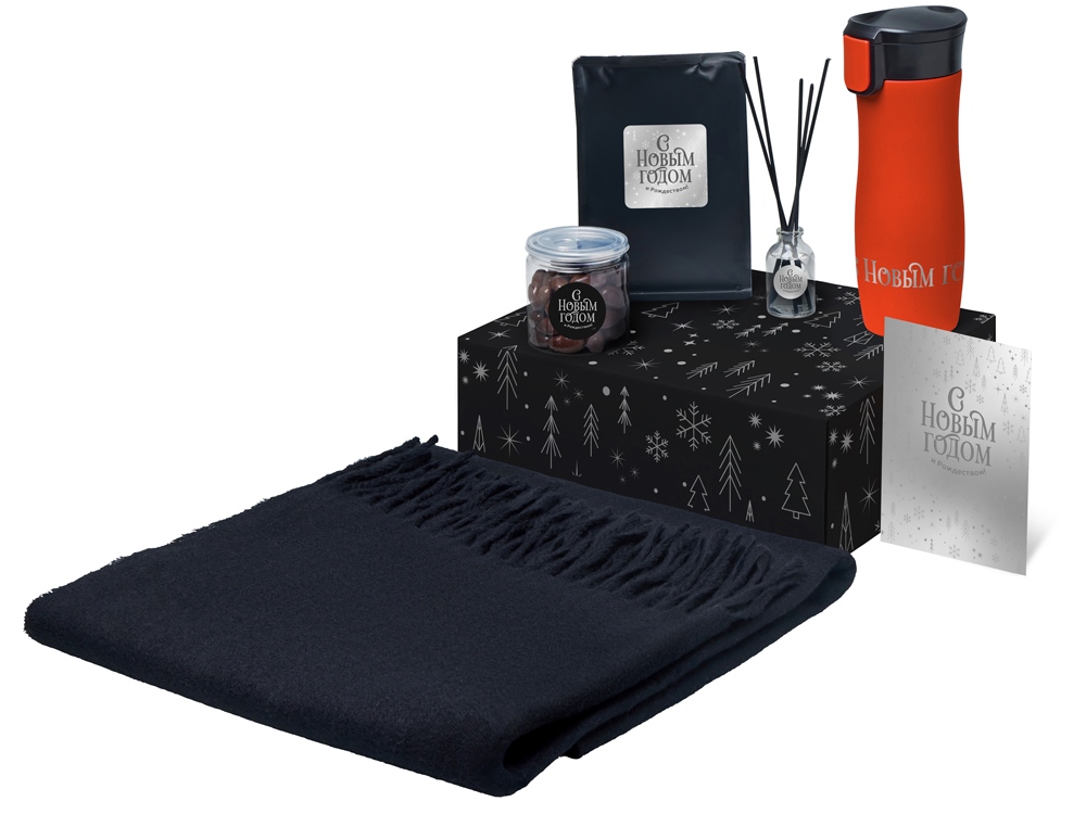 Подарочный набор с палантином и термокружкой, красный