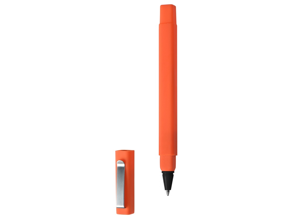 Ручка шариковая пластиковая Quadro Soft, квадратный корпус с покрытием софт-тач, оранжевый/черный — изображение 2