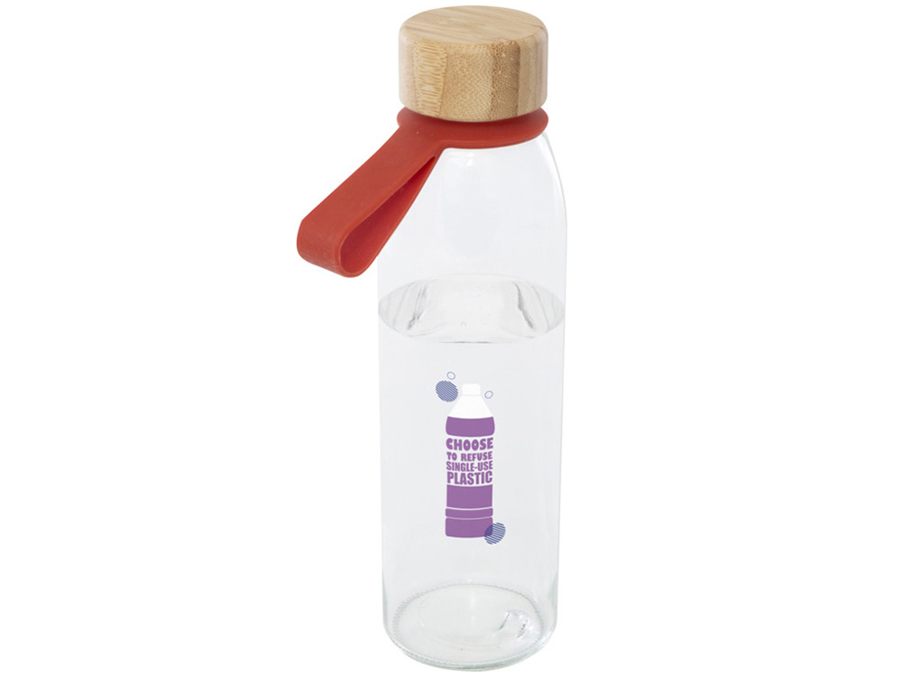Стеклянная бутылка для воды Porto объемом 500 мл с силиконовой ручкой и бамбуковой крышкой - Brick — изображение 5