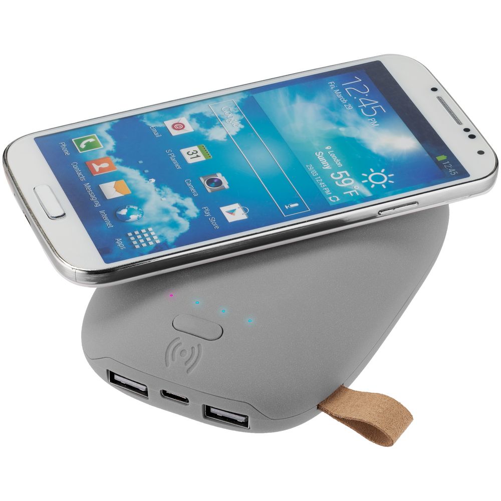 Аккумулятор с беспроводной зарядкой Pebble Wireless 9000 мАч, серый — изображение 5