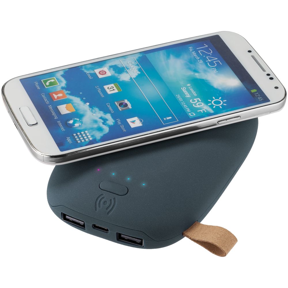 Аккумулятор с беспроводной зарядкой Pebble Wireless 9000 мАч, серо-синий — изображение 5