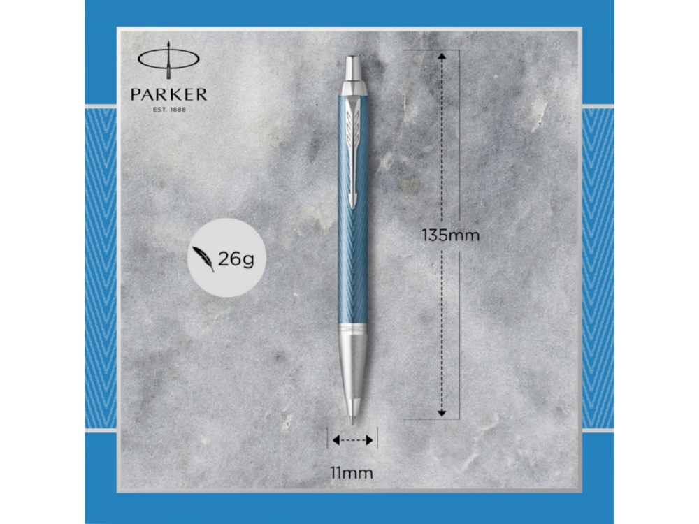 Шариковая ручка Parker IM Premium K318 Blue Grey CT, стержень: M, цвет чернил: blue, в подарочной упаковке. — изображение 8