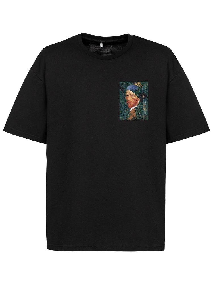 Футболка оверсайз «Мужчина с жемчужной сережкой», черная — изображение 5