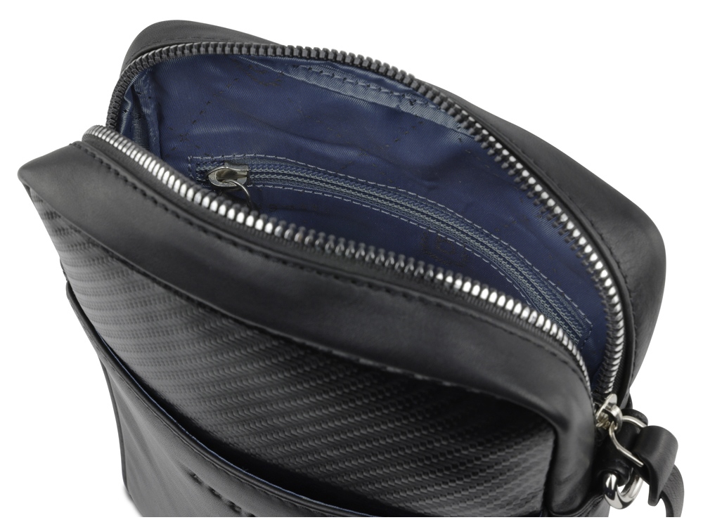 Сумка наплечная мужская BUGATTI Comet, чёрная, воловья кожа/полиэстер, 17х4,7х21 см — изображение 4