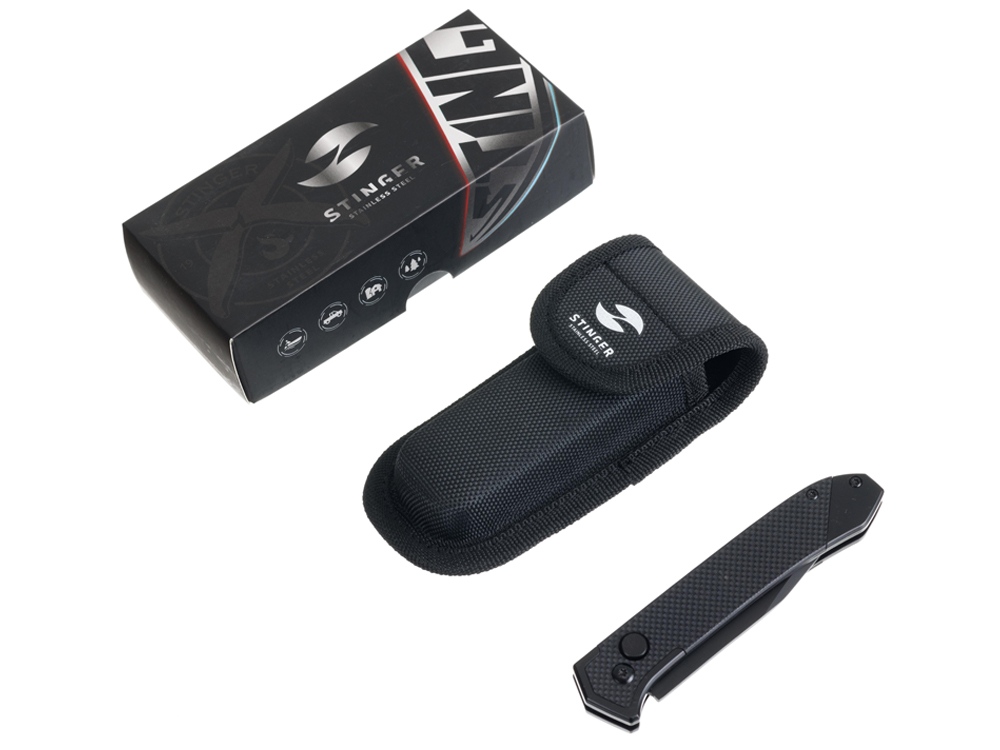 Нож складной Stinger, 115 мм, (черный), материал рукояти: нержавеющая сталь, стеклотекстолит G10 — изображение 5