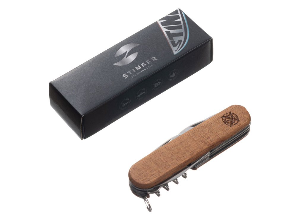 Нож перочинный Stinger, 90 мм, 13 функций, материал рукояти: древесина сапеле — изображение 6