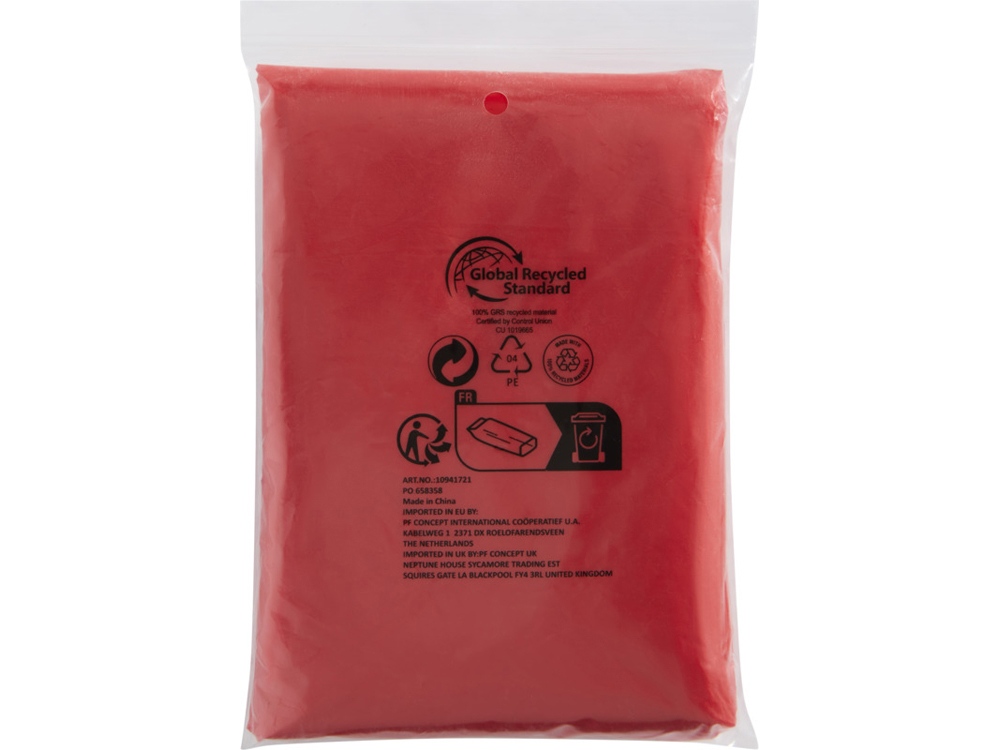 Одноразовый дождевик Mayan с чехлом для хранения из материалов, переработанных по стандарту GRS - Красный — изображение 4